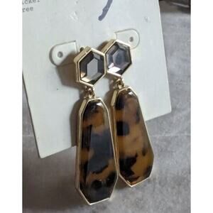 Tortoise Shell Drop Earrings Smoky Quartz Crystal Gold Tone A New Day Dangle